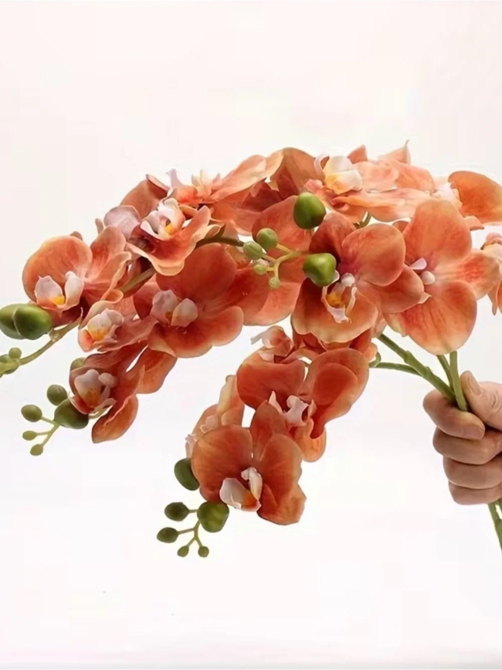 💐 Orange Coral Artificial Faux Orchid Stem Bouquet - 4 pieces 💐
